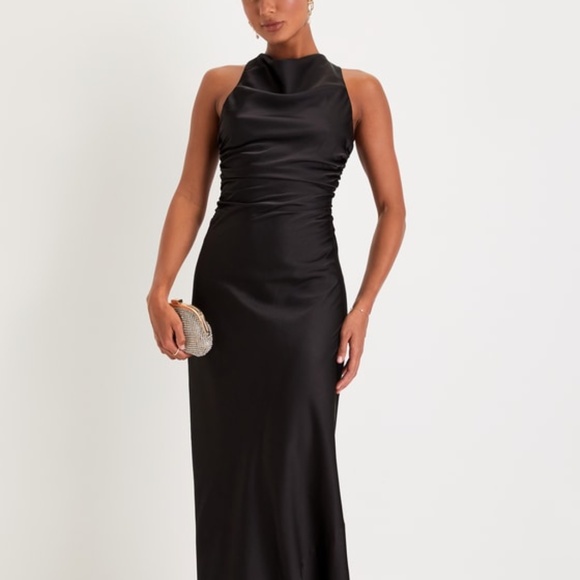 Lulus Effortlessly Sensational Black Satin Backless Maxi Dress - Size M - Picture 1 of 4